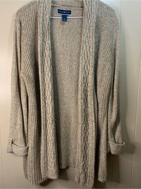 Karen Scott Women's M Cream Open-Front Cable Knit Cardigan Sweater